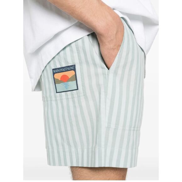 Maison Kitsune Mens Blue Striped Shorts Size L MSRP $419 - Picture 10 of 10